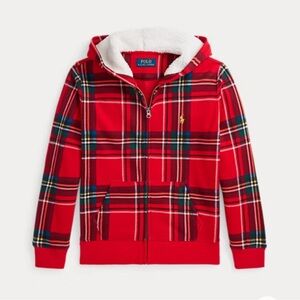 Polo by Ralph Lauren Plaid Fleece Hoodie Zip Front Pockets Mens Size XL